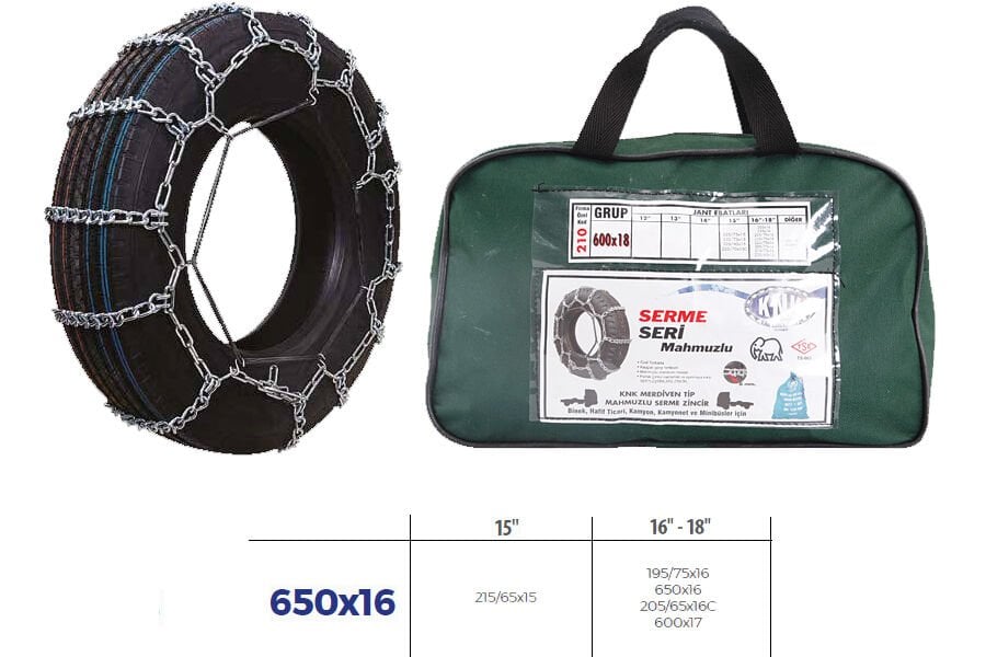 KNK3 650X16 PATİNAJ ZİNCİRİ MİNİBÜS VE KAMYONET SERME 650x16 ZİNCİR EBATLARI İÇİN RESİME BAKINIZ