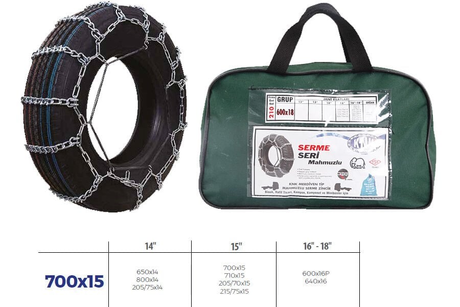 KNK3 700X15 PATİNAJ ZİNCİRİ MİNİBÜS VE KAMYONET SERME 700x15 ZİNCİR EBATLARI İÇİN RESİME BAKINIZ