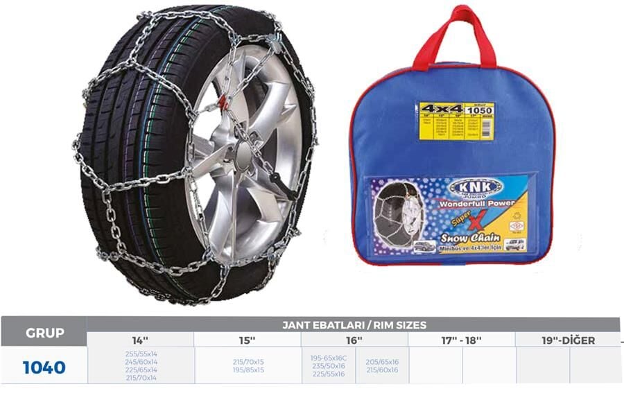 KNK4 1040 PATİNAJ ZİNCİRİ 4x4 JEEP - MİNİBÜS VE HAFİF TİC.ARAÇ 14-15-16 ZİNCİR EBATLARI İÇİN RESİME BAKINIZ