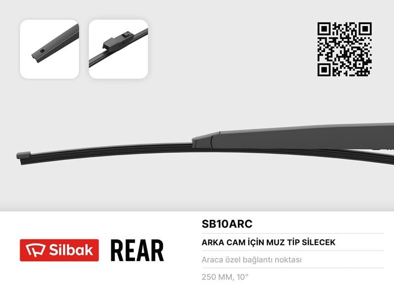 SILBAK SB10ARC SİLECEK SÜPÜRGESİ ARKA MUZ TİPİ 250mm SKODA CITIGO 10/11> SCIROCCO 05/08>