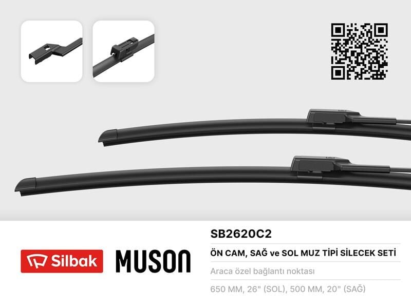 SILBAK SB2620C2 SİLECEK SÜPÜRGESİ 650/500MM MUZ TİPİ AUDI A8 11/09 PORSCHE TAYCAN Y1A 11-19
