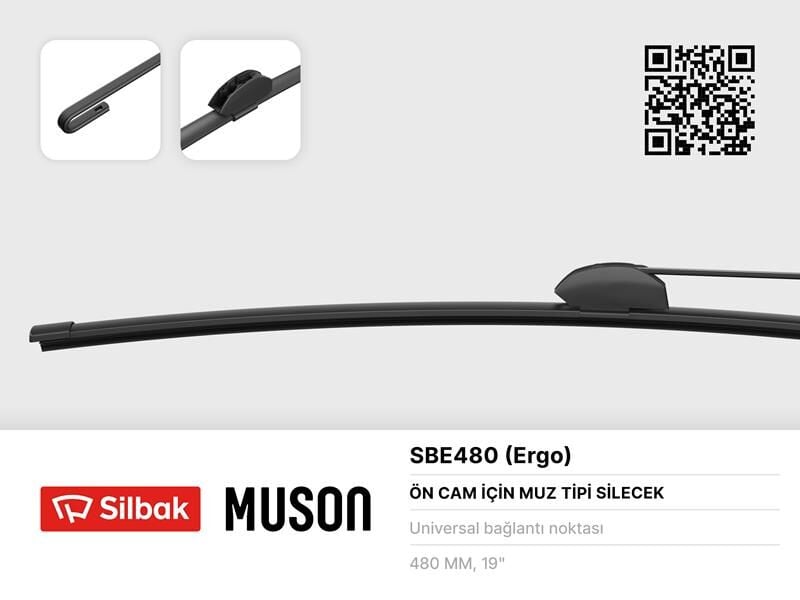 SILBAK SBE480 SİLECEK SÜPÜRGESİ MUZ TİPİ 480mm ÜNİVERSAL KANCALI ERGONOMİK