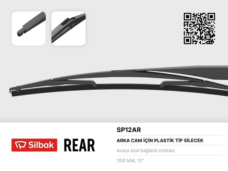 SILBAK SP12AR SİLECEK SÜPÜRGESİ ARKA PLASTIK TIP 300mm DUSTER-PUNTO III-GRANDE PUNTO-CMAX-CIVIC-JUKE-MICRA-VENGA-