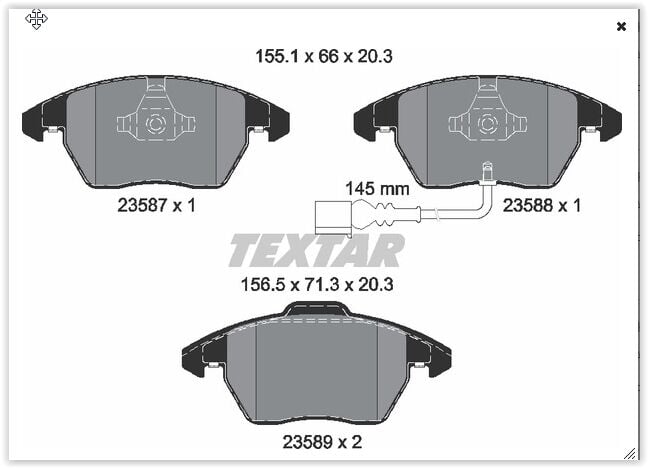 TEXTAR 2358701 ÖN BALATA FİŞLİ CADDY III 04 > GOLF IV V VI 97 > JETTA PASSAT 05 > POLO 09 > OCTAVIA 04 >