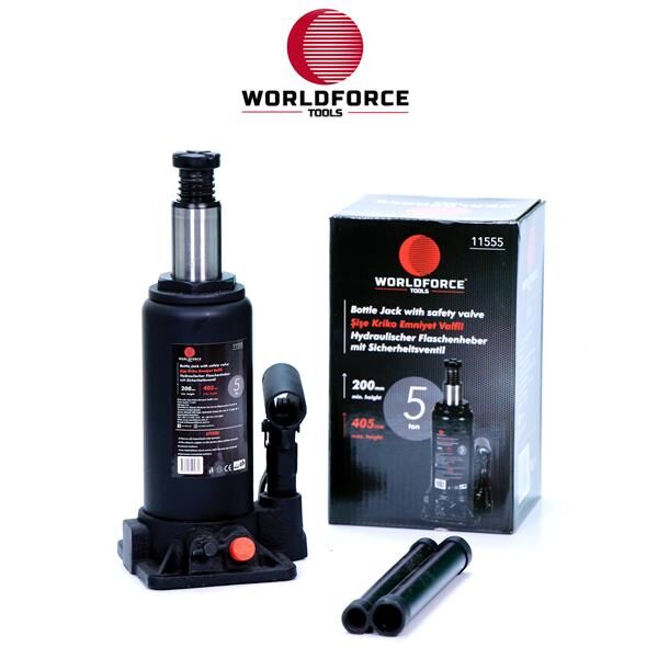 WORLDFORCE 11555 HİDROLİK ŞİŞE KRİKOSU 5 TON 200-405MM GARAJ EKİPMANLARI HIRDAVAT