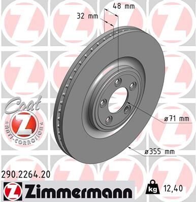ZIMMERMANN 290.2264.20 FREN DISKI ON JAGUAR XJ X351 XJ X350 X358 XF I X250 S-TYPE II X200 F-TYPE X152