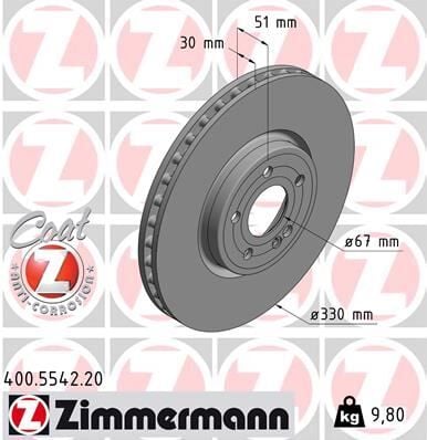 ZIMMERMANN 400.5542.20 FREN DISKI ON MERCEDES W177 V177 W247 C118 X118 H247 X247